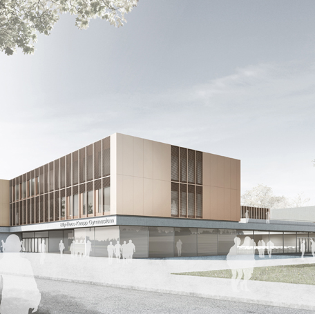 Siegerentwurf für den Neubau des Elly-Heuss-Knapp-Gymnasiums von Hausmann Architekten. Visualisierung: Rendertaxi