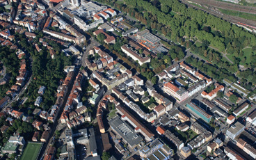 Der Stöckachplatz und die Hackstraße aus der Luft gesehen. Foto: Stadt Stuttgart