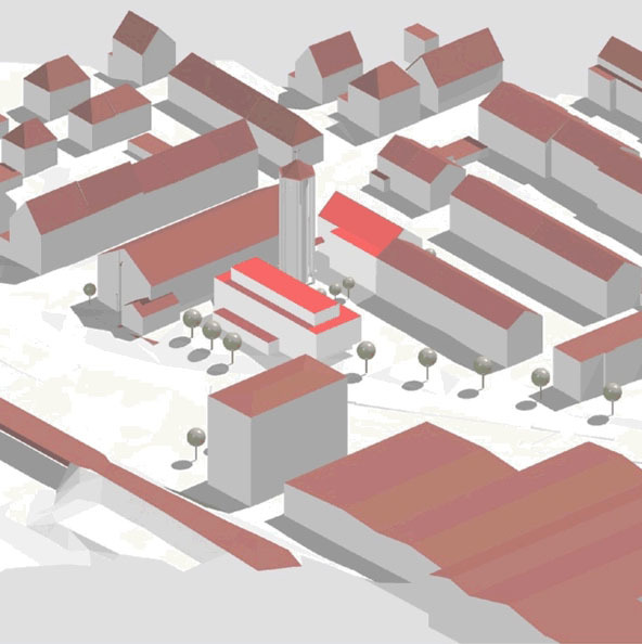 Die katholische Kirchengemeinde beabsichtigt, auf dem Grundstück zusätzliche Nutzungen anzusiedeln und vorhandene Gebäude durch neue zu ersetzen. Visualisierung: Kottkamp & Schneider Architekten.
