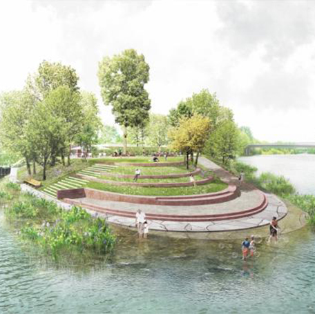 Der Hechtkopf ist ein „grüner“ Trittstein am Fluss zwischen Bad Cannstatt und Hofen. Visualisierung: Ramboll Studio Dreiseitl, Überlingen