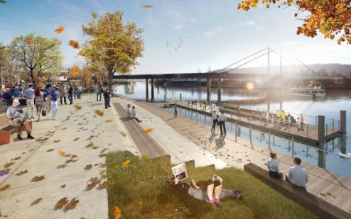 Die Aufenthaltsqualität des Neckarufers in Untertürckheim soll verbessert werden. Grafik: Landschaftsarchitekten Ramboll Studio Dreiseitl