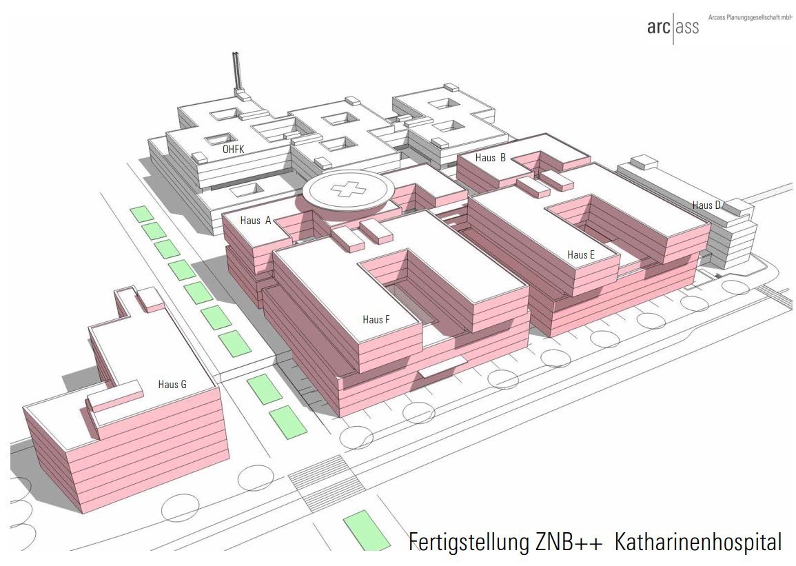Die Bezeichnungen der einzelnen Häuser des zukünftigen Katharinenhospitals in der Übersicht. Grafik: Klinikum Stuttgart