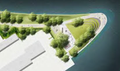 Über Treppen und eine Rampenanlage gelangt man auf die untere Ebene direkt ans Ufer. Visualisierung: Ramboll Studio Dreiseitl, Überlingen