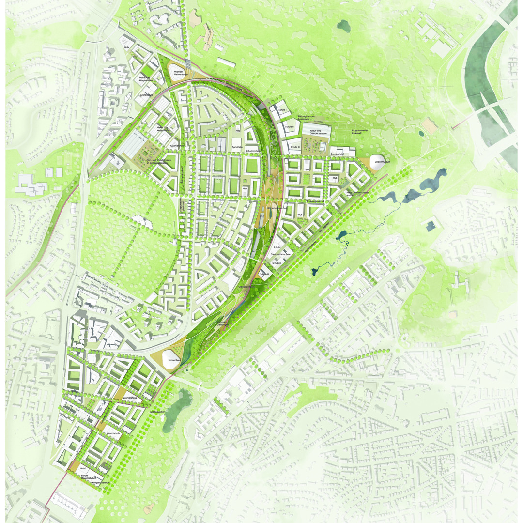 Der Gleisbogenpark der Wett­bewerbsgewinner hat das Preisgericht überzeugt. Grafiken: asp Architekten/Koeber Landschaftsarchitektur