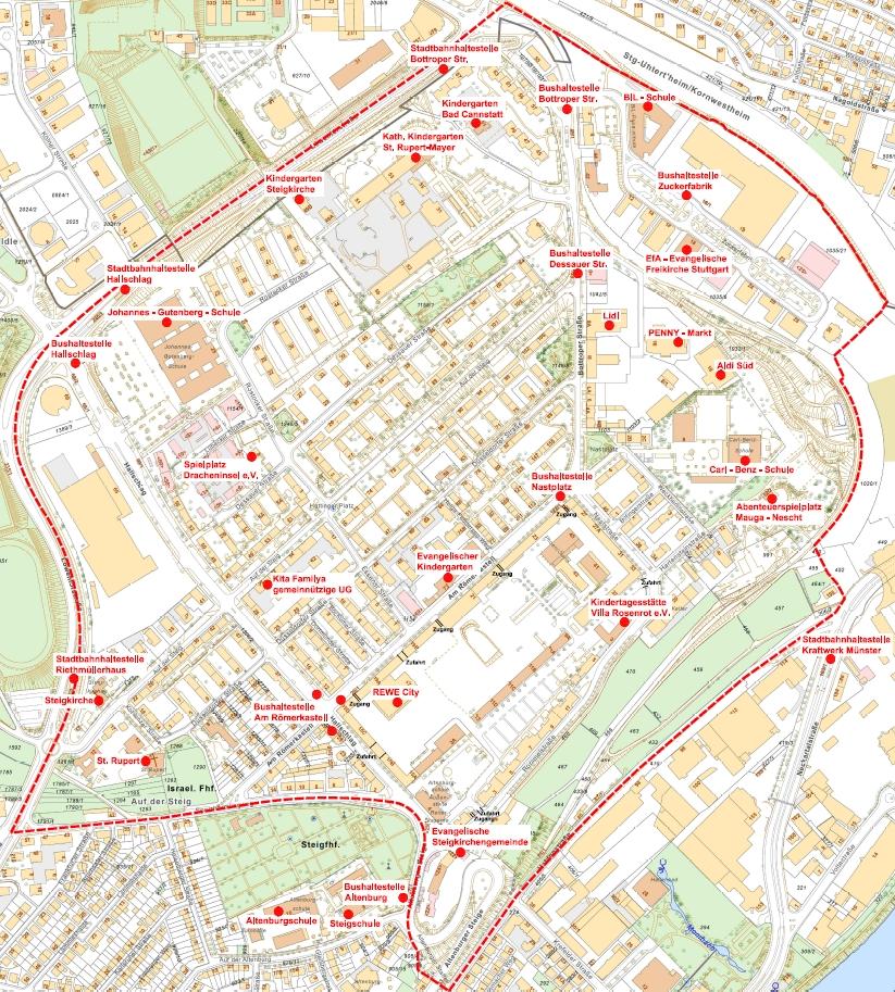 Überblick über das Gebiet, das in den Rahmenplan einbezogen werden soll. Grafik: Stadtmessungsamt/Stadt Stuttgart