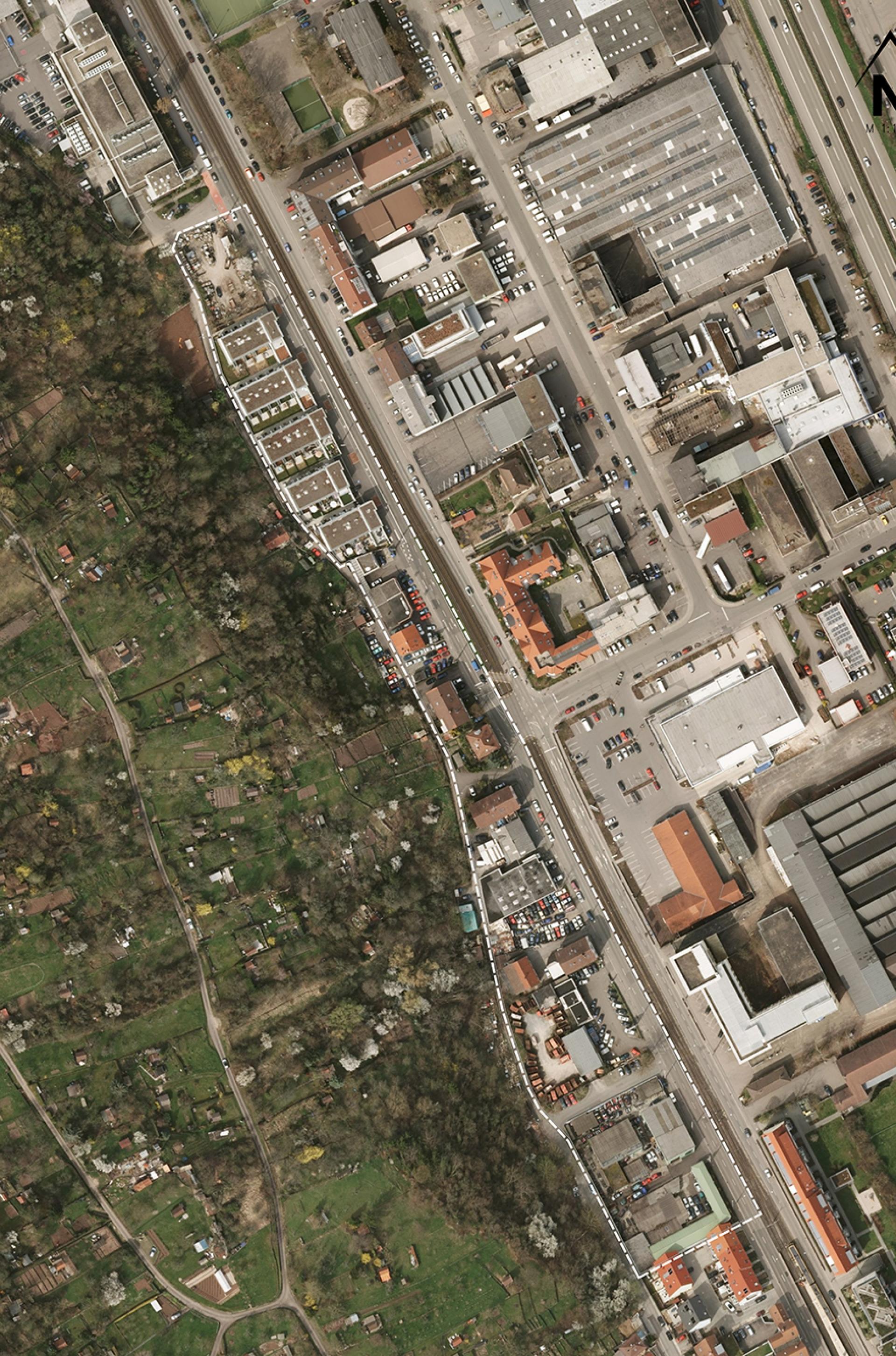 Der Geltungsbereich des Bebauungsplans ist mit durch eine gestrichelte Umrandung markiert. Foto: Stadtmessungsamt/Stadt Stuttgart