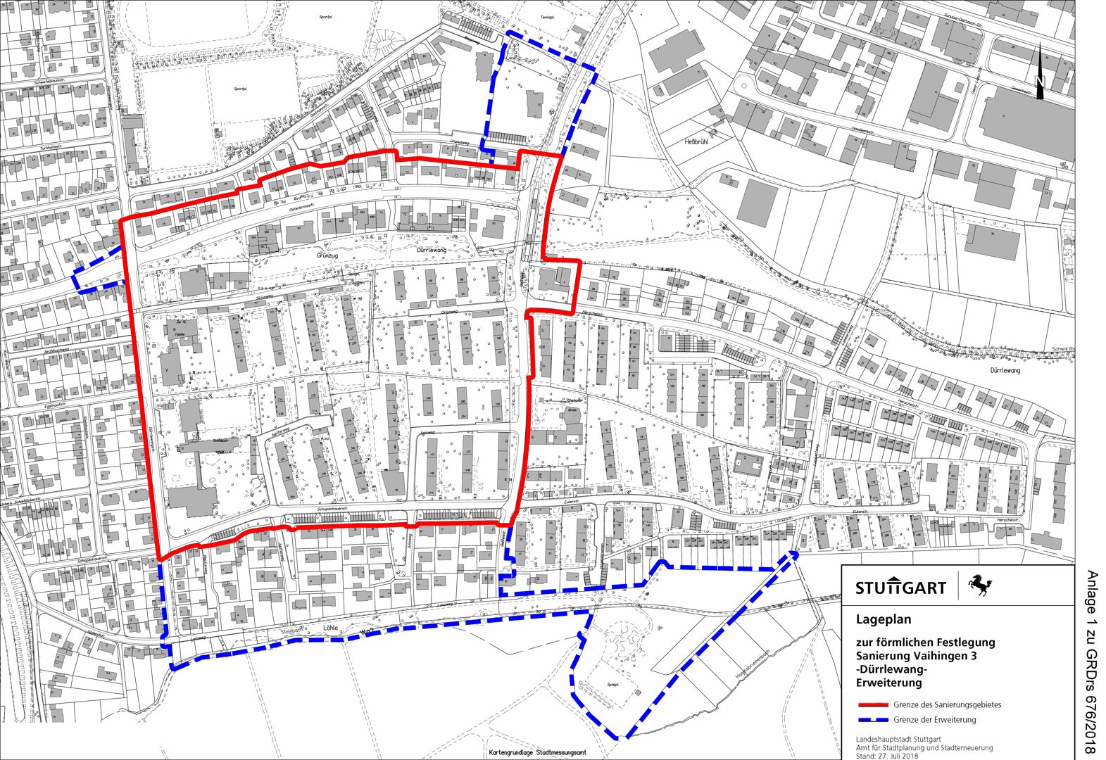 Der Stadtplan zeigt das Sanierungsgebiet. Grafik: Stadtmessungsamt/Stadt Stuttgart