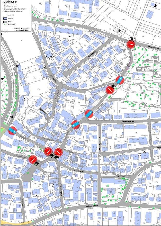 Der Plan zum Verkehrsversuch "Einbahnstraße" in der Veitstraße. Grafik: Stadt Stuttgart