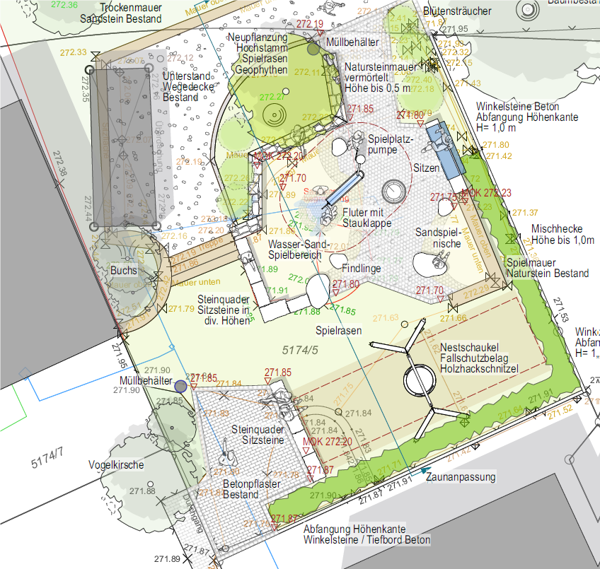 Die Planzeichnung stellt den Entwurf für die Überarbeitung des Spielplatzes dar.