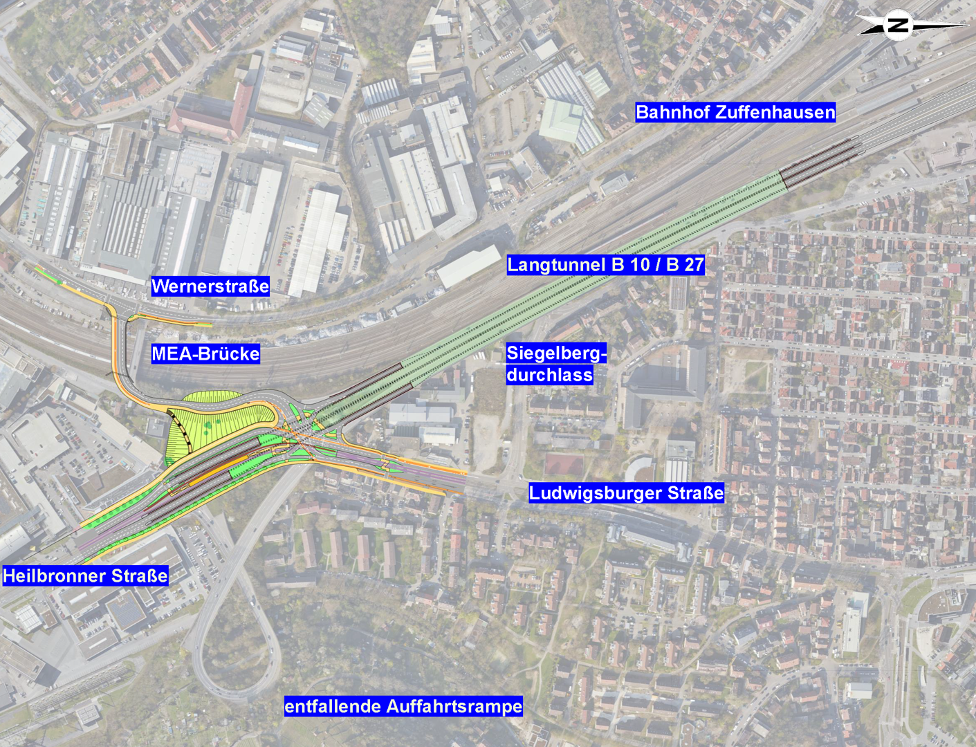Das Luftbild zeigt die zukünftige Streckenführung.