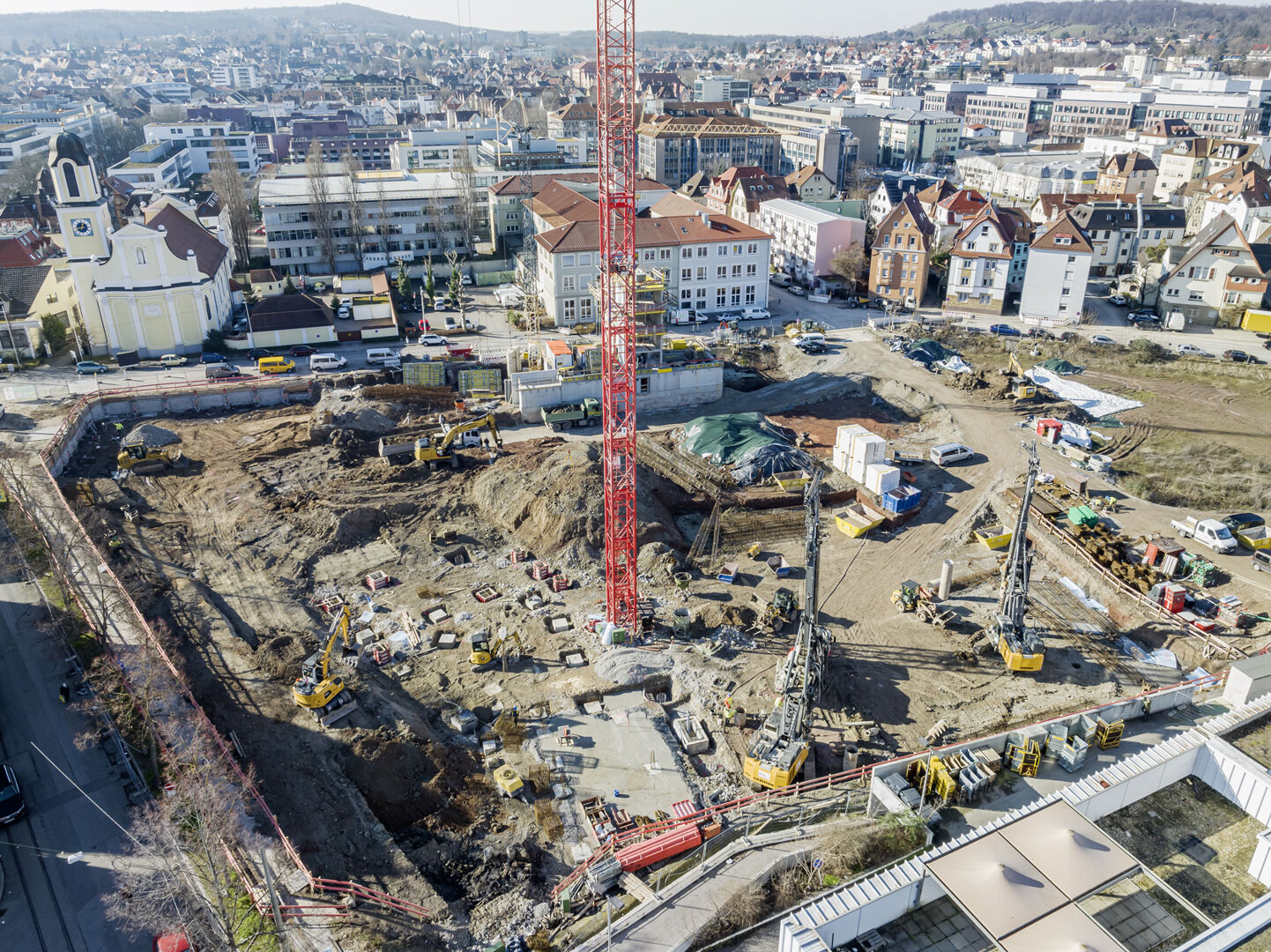 Luftaufnahme der Baustelle im neuen Quartier. Foto: Jürgen Pollak
