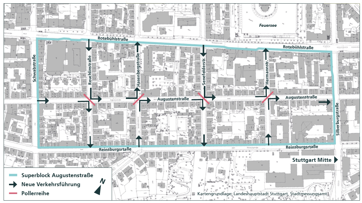 Auf einem Stadtplan ist die neue Verkehrsführung markiert.