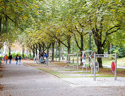 Aktivband mit Fitnessgeräten an der Elisabethenanlage